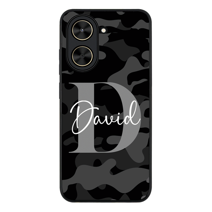 Personalized Name Camouflage Military Camo Phone Case - Poco - C71 / Rugged Black - Stylizedd
