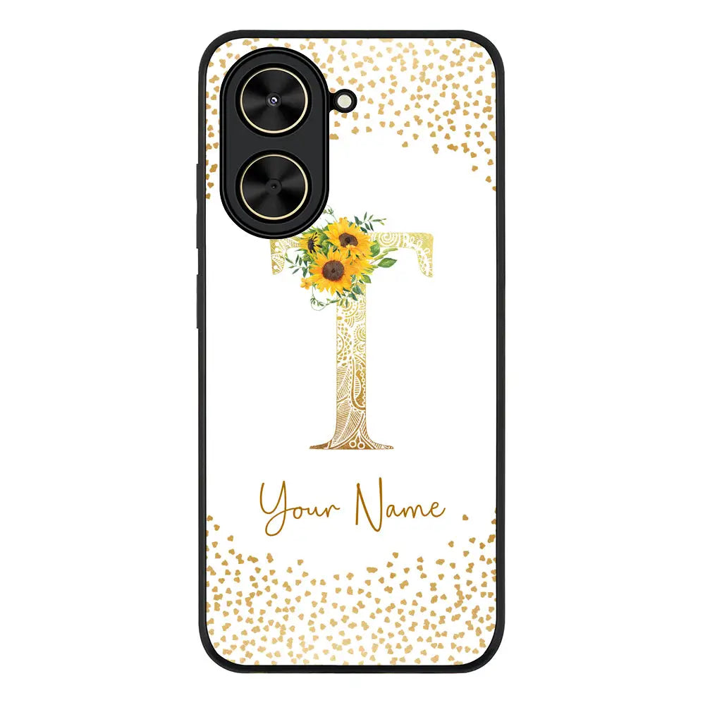 Floral Mandala Initial Phone Case - Poco - C71 / Rugged Black - Stylizedd