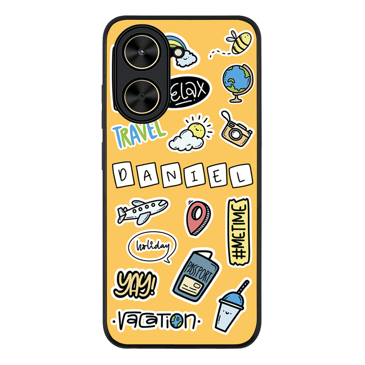 Redmi A5 4G / Rugged Black Personalized Name Travel Time Sticker, Phone Case - Redmi - Stylizedd.com