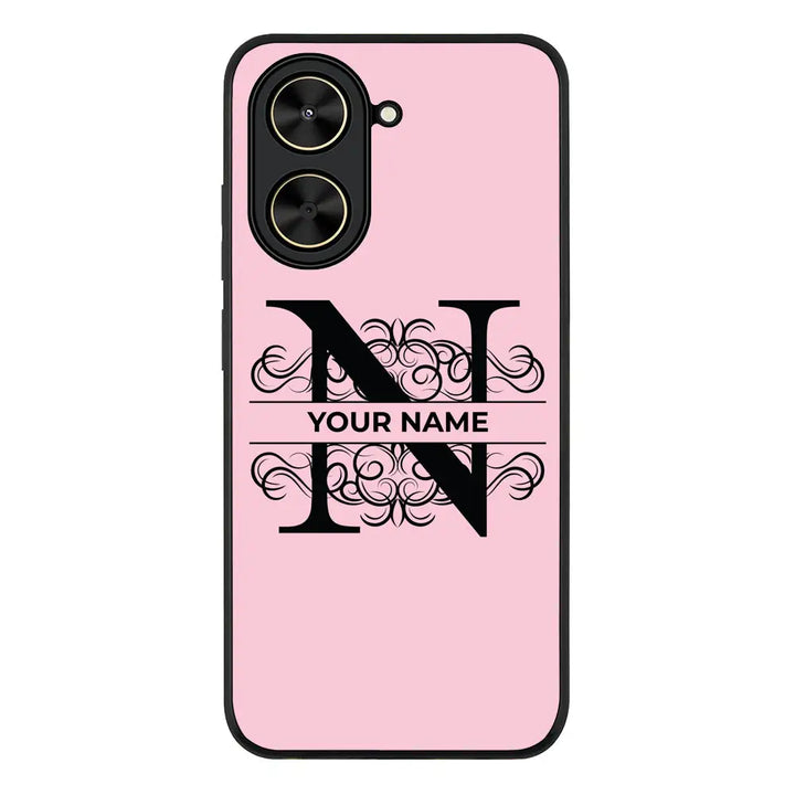 Split Floral Initial Phone Case - Poco - C71 / Rugged Black - Stylizedd