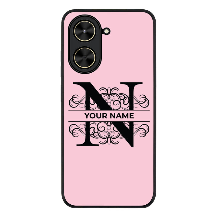 Redmi A5 4G / Rugged Black Split Floral Initial Phone Case - Redmi - Stylizedd.com