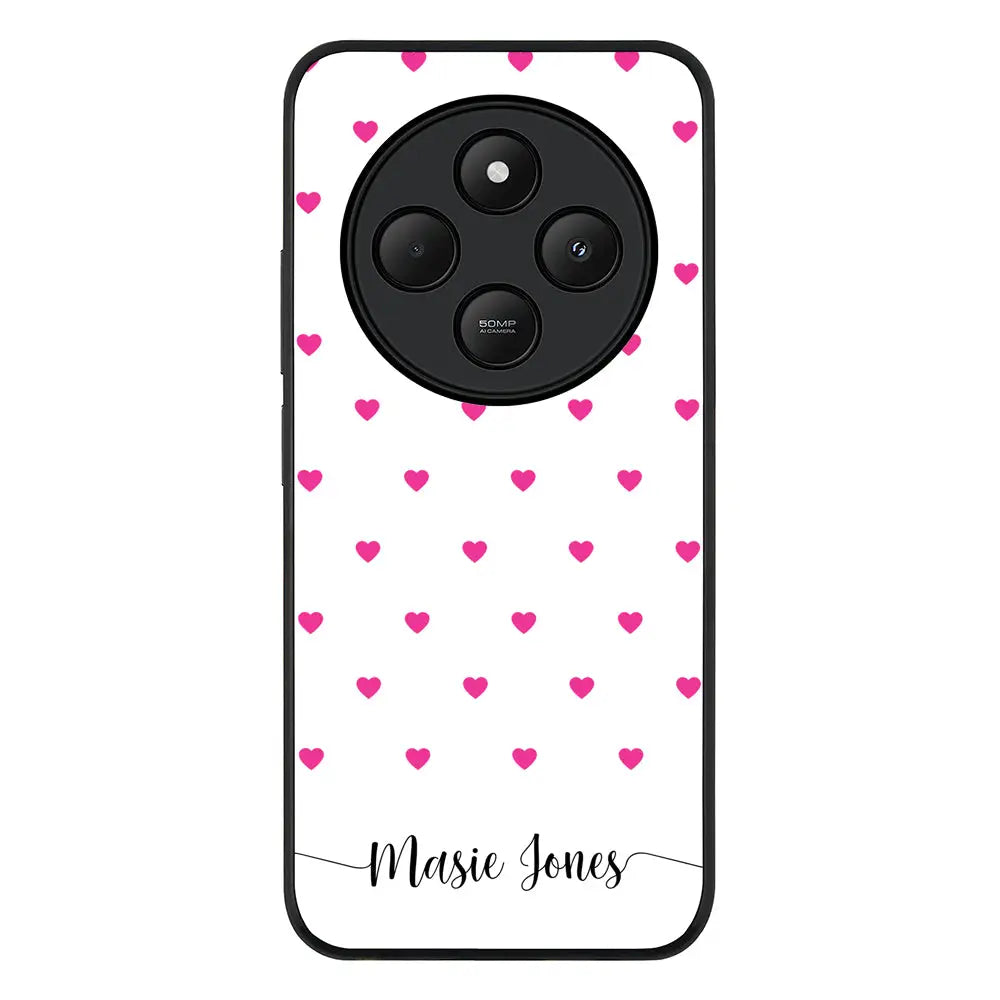 Heart Pattern Custom Text My Name Phone Case - Poco - C75 / Rugged Black - Stylizedd