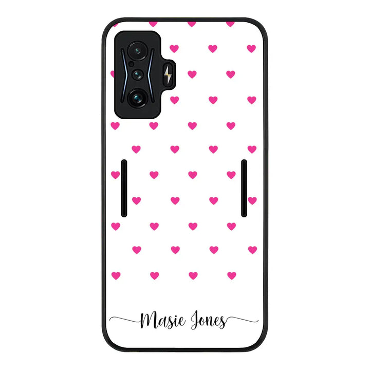 Redmi K50 Gaming / Rugged Black Heart Pattern Custom Text, My Name Phone Case - Redmi - Stylizedd.com