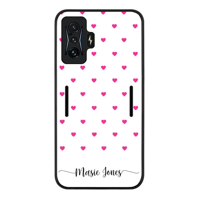 Heart Pattern Custom Text My Name Phone Case - Redmi - K50 Gaming / Rugged Black - Stylizedd
