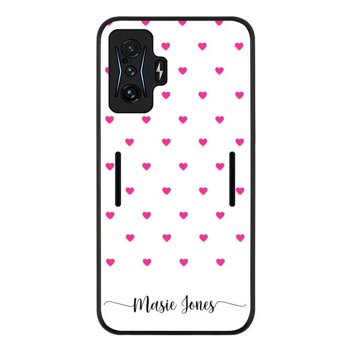 Poco F4 GT 5G / Rugged Black Phone Case Heart Pattern Custom Text, My Name Phone Case - Poco - Stylizedd