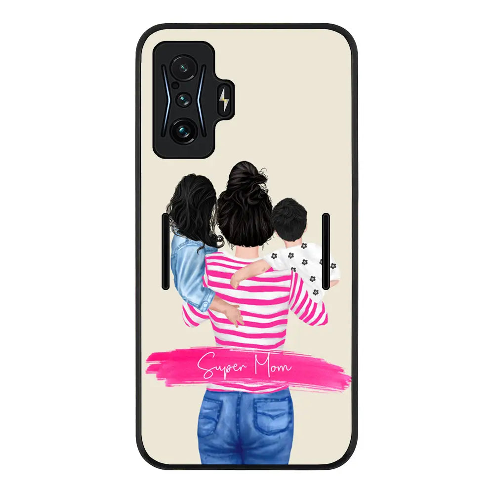 Poco F4 GT 5G / Rugged Black Phone Case Custom Clipart Text Mother Son & Daughter Phone Case - Poco - Stylizedd