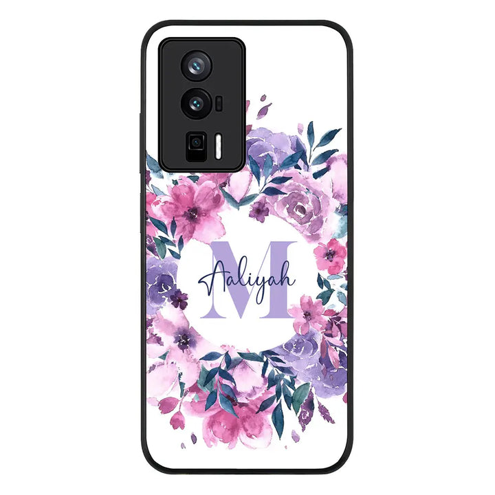 Redmi K60 / Redmi K60 Pro / Rugged Black Custom Monogram Floral Flower Initial Name & Letter, Phone Case - Redmi - Stylizedd.com