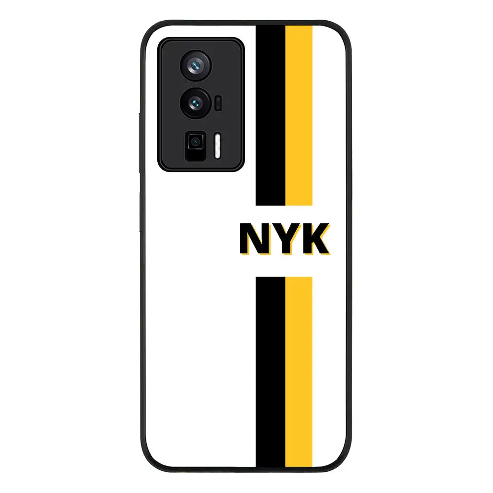 Custom Striped Monogram Phone Case - Poco - F5 Pro 5G / Rugged Black - Stylizedd