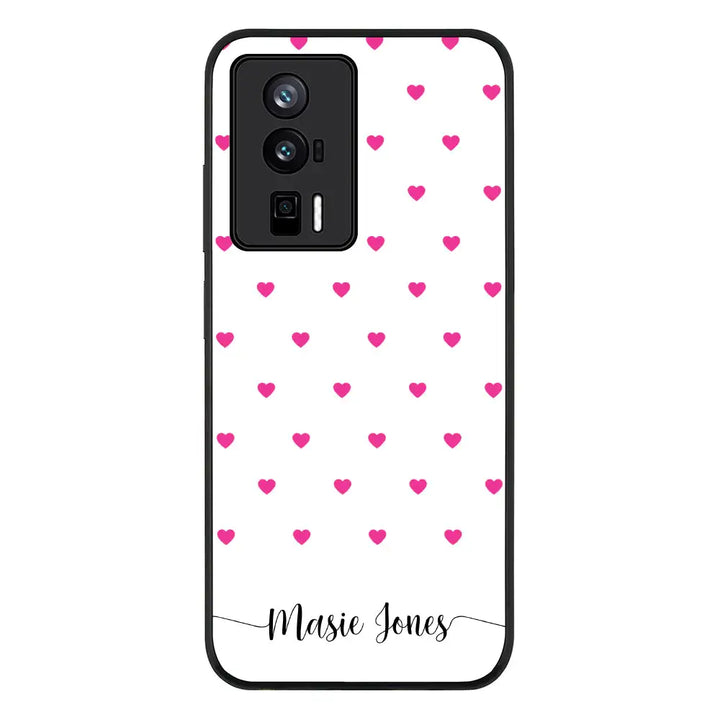 Poco F5 Pro 5G / Rugged Black Phone Case Heart Pattern Custom Text, My Name Phone Case - Poco - Stylizedd