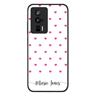 Heart Pattern Custom Text My Name Phone Case - Poco - F5 Pro 5G / Rugged Black - Stylizedd