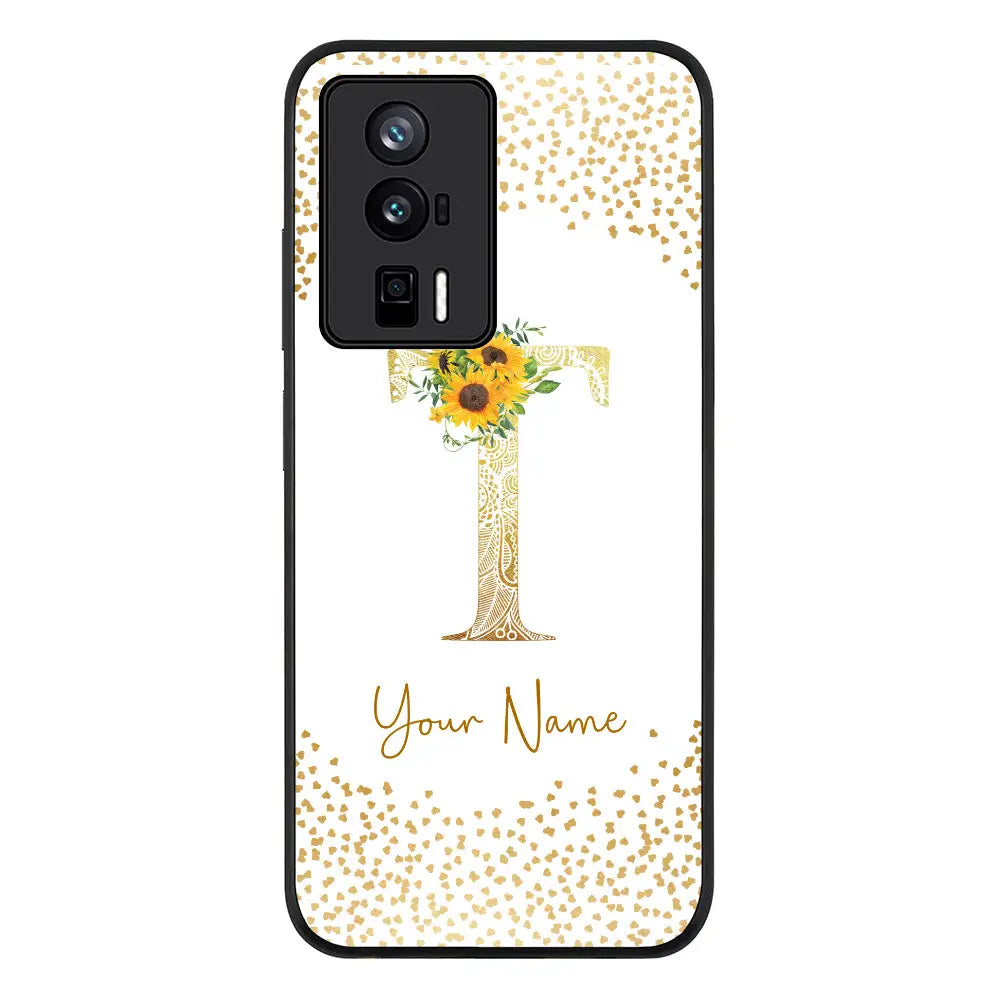 Floral Mandala Initial Phone Case - Poco - F5 Pro 5G / Rugged Black - Stylizedd
