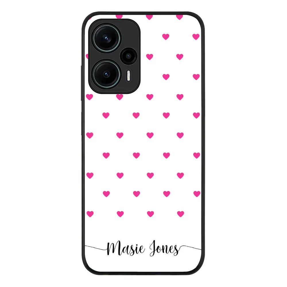 Poco F5 5G / Rugged Black Phone Case Heart Pattern Custom Text, My Name Phone Case - Poco - Stylizedd