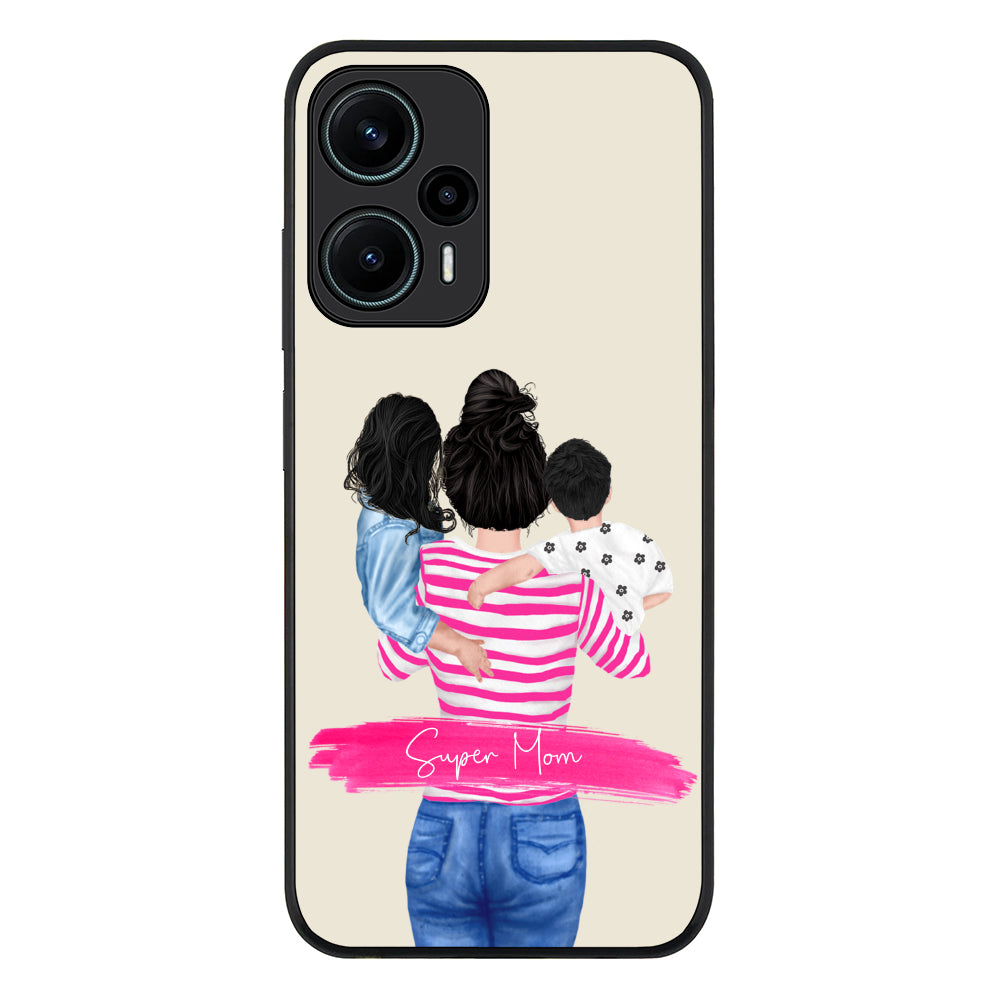 Redmi Note 12 Turbo 5G / Rugged Black Custom Clipart Text Mother Son & Daughter Phone Case - Redmi - Stylizedd.com