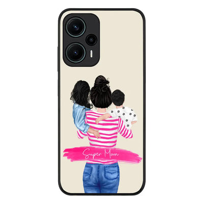 Custom Clipart Text Mother Son & Daughter Phone Case - Redmi - Note 12 Turbo 5G / Rugged Black -