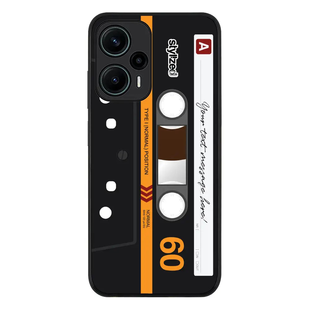 Custom Retro Cassette Tape Phone Case - Poco - F5 5G / Rugged Black - Stylizedd