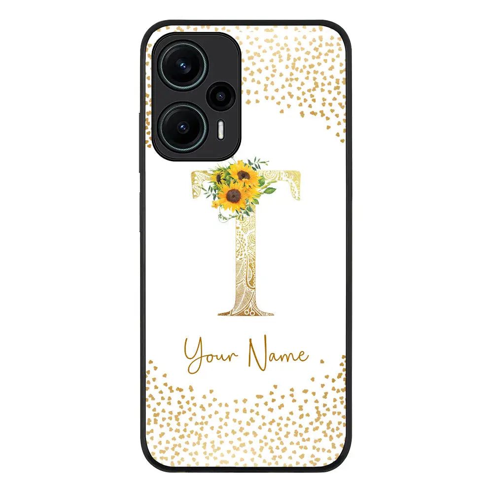 Floral Mandala Initial Phone Case - Poco - F5 5G / Rugged Black - Stylizedd