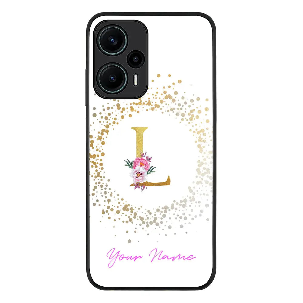 Floral Initial Phone Case - Poco - F5 5G / Rugged Black - Stylizedd