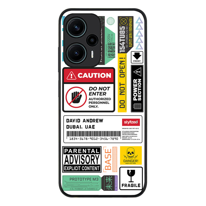 Redmi Note 12 Turbo 5G / Rugged Black Personalized Name Shipping Label Sticker, Phone Case - Redmi - Stylizedd.com