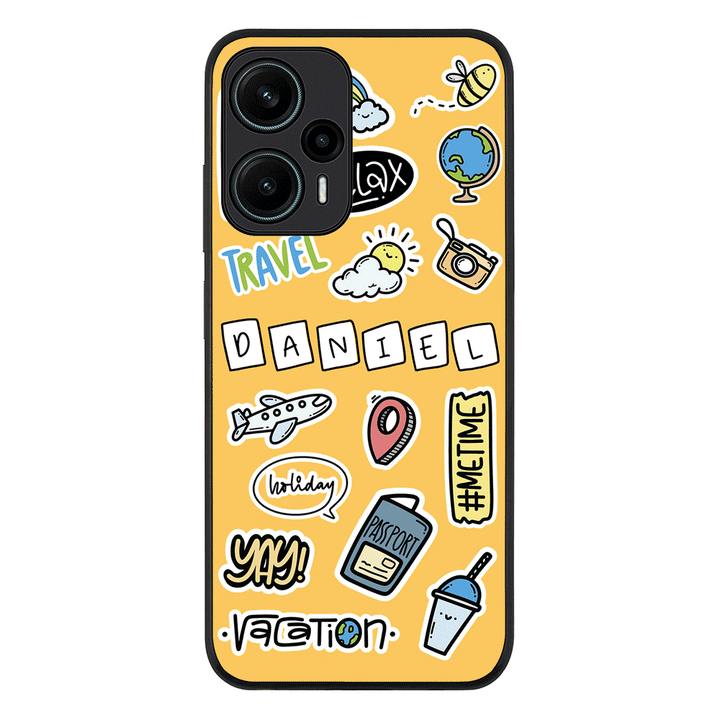 Redmi Note 12 Turbo 5G / Rugged Black Personalized Name Travel Time Sticker, Phone Case - Redmi - Stylizedd.com