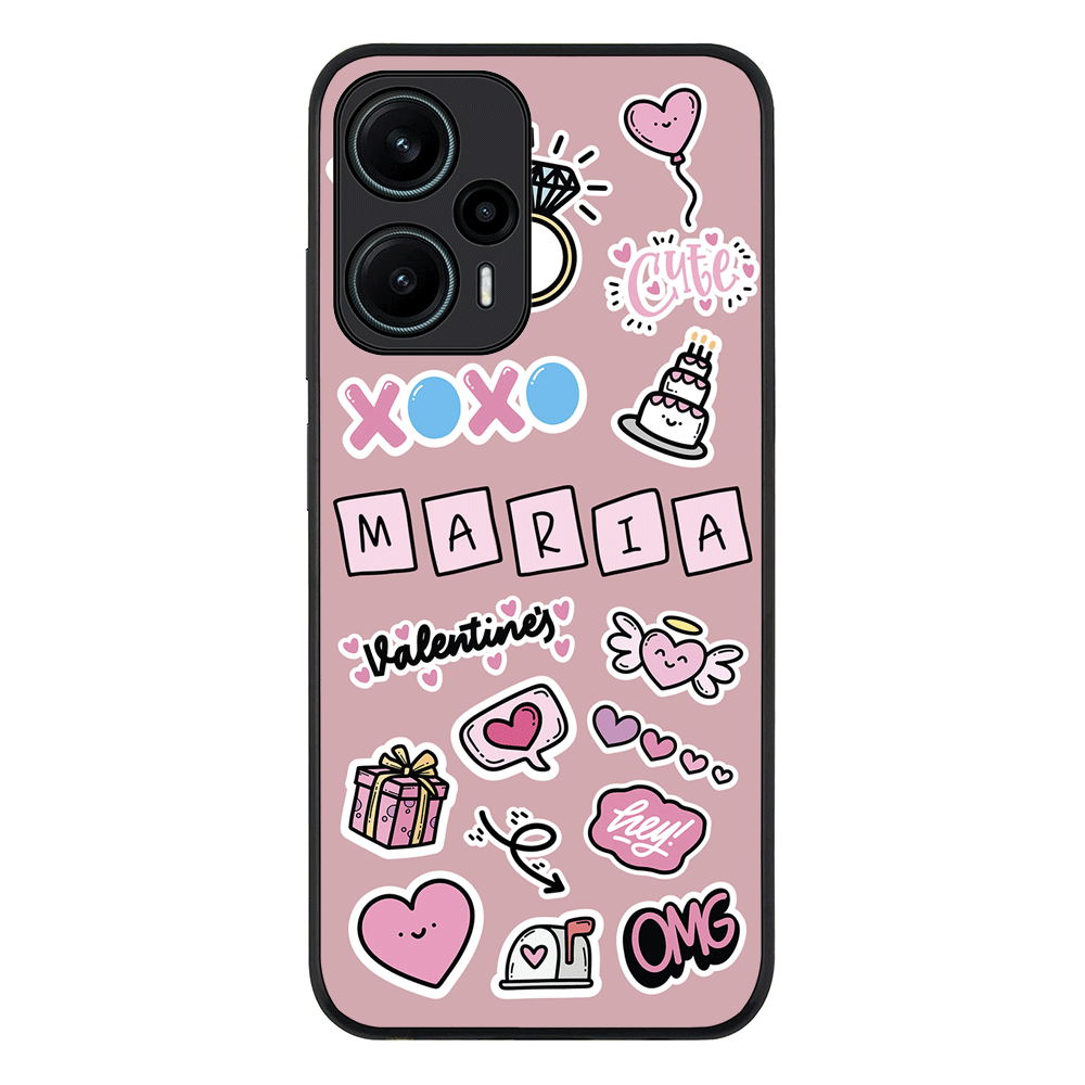 Redmi Note 12 Turbo 5G / Rugged Black Personalized Name Cute Love Heart Sticker, Phone Case - Redmi - Stylizedd.com