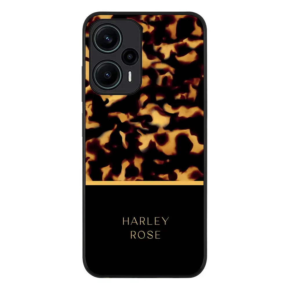 Poco F5 5G / Rugged Black Personalized Text Luxury Tortoise Shell Pattern, Phone Case - Poco - Stylizedd.com