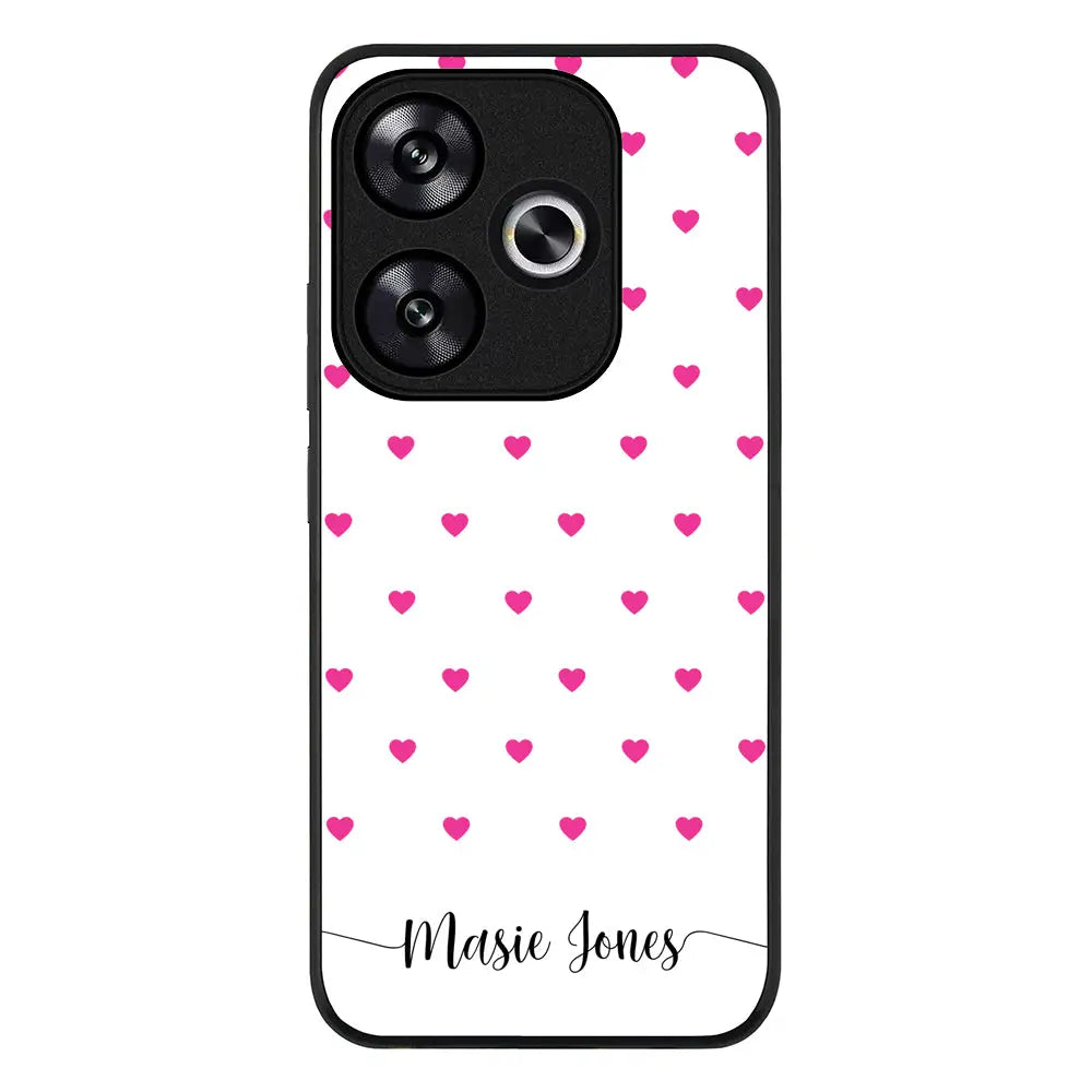 Heart Pattern Custom Text My Name Phone Case - Poco - F6 / Rugged Black - Stylizedd