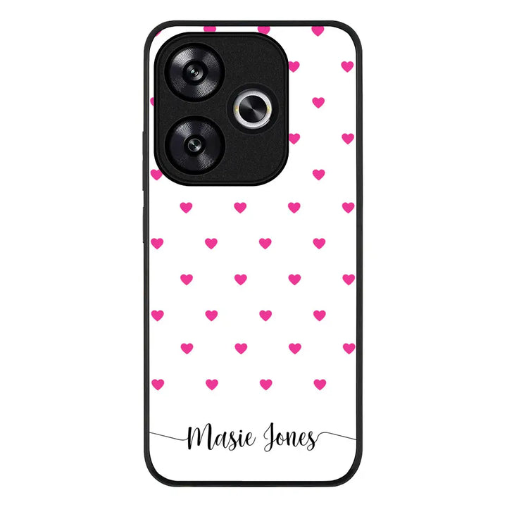 Heart Pattern Custom Text My Name Phone Case - Poco - F6 / Rugged Black - Stylizedd
