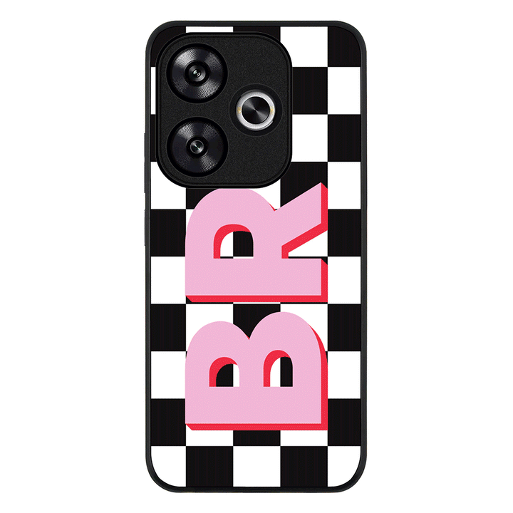 Redmi Turbo 3 / Rugged Black Custom Monogram Initial Checkerboard, Phone Case - Redmi - Stylizedd.com