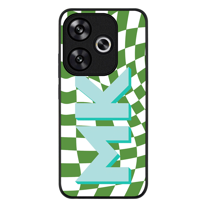 Redmi Turbo 3 / Rugged Black Custom Monogram Initial Wavy Checkerboard, Phone Case - Redmi - Stylizedd.com