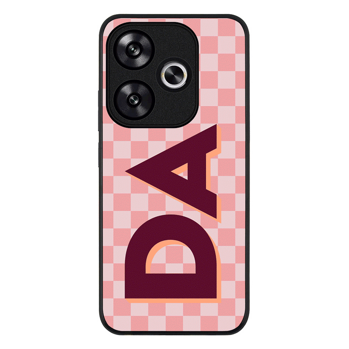 Redmi Turbo 3 / Rugged Black Custom Monogram Initial Small Checkerboard, Phone Case - Redmi - Stylizedd.com