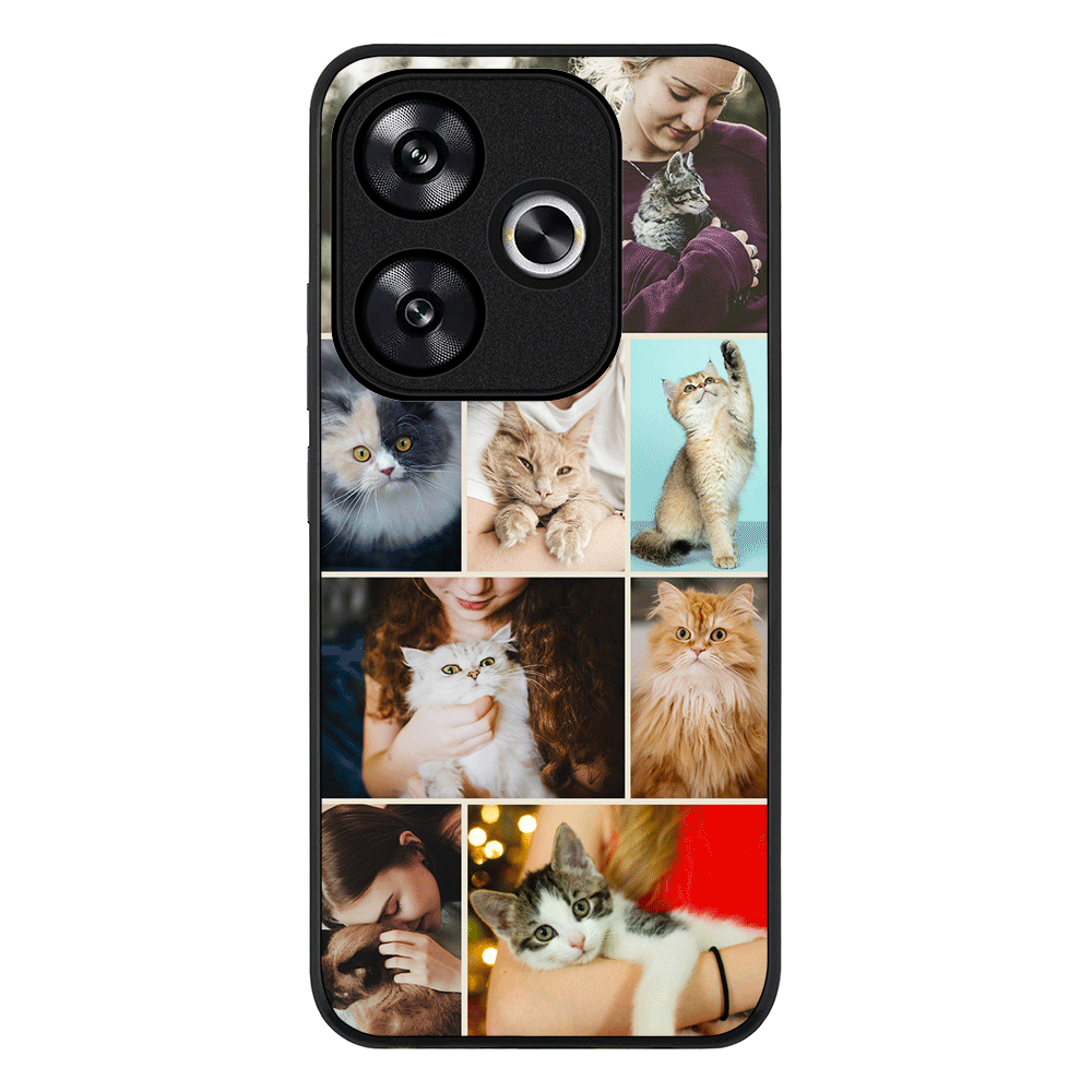Redmi Turbo 3 / Rugged Black Personalised Photo Collage Grid Pet Cat, Phone Case - Redmi - Stylizedd.com