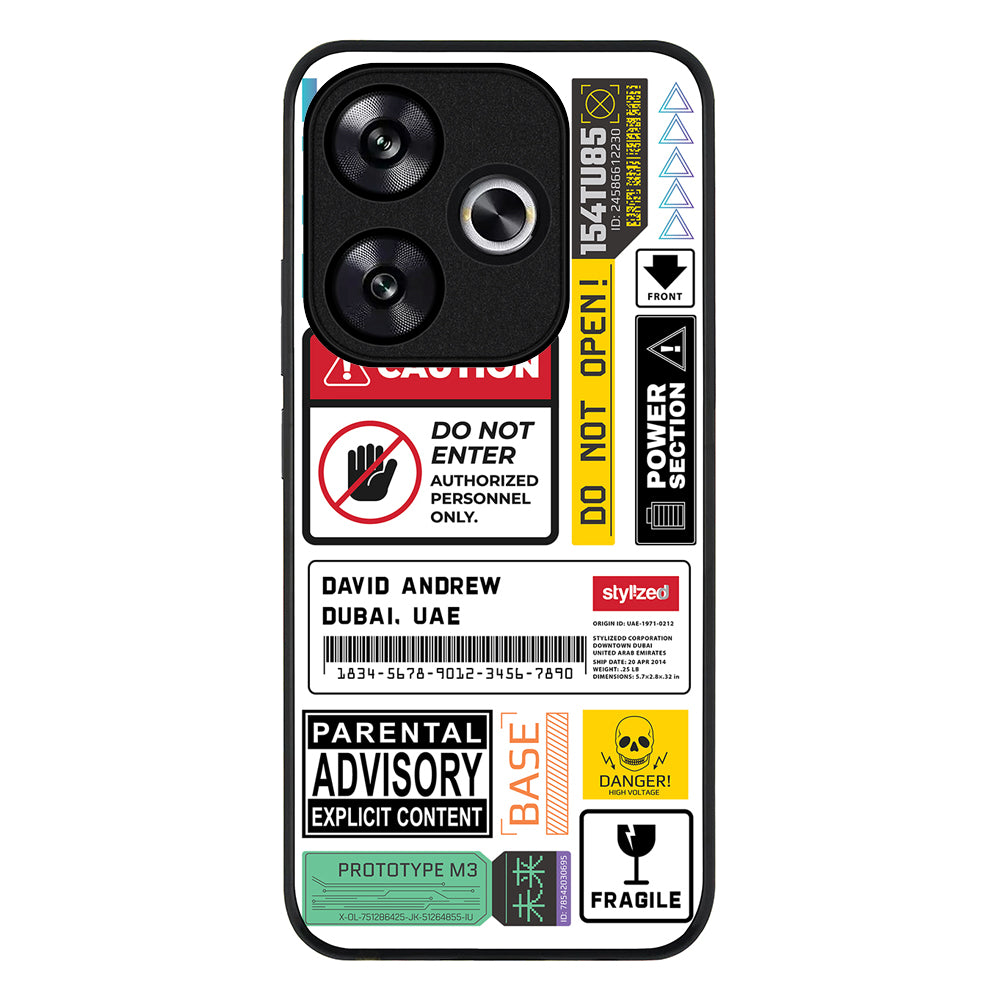 Redmi Turbo 3 / Rugged Black Personalized Name Shipping Label Sticker, Phone Case - Redmi - Stylizedd.com