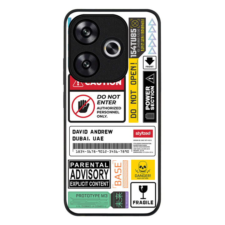 Redmi Turbo 3 / Rugged Black Personalized Name Shipping Label Sticker, Phone Case - Redmi - Stylizedd.com