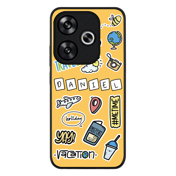 Redmi Turbo 3 / Rugged Black Personalized Name Travel Time Sticker, Phone Case - Redmi - Stylizedd.com