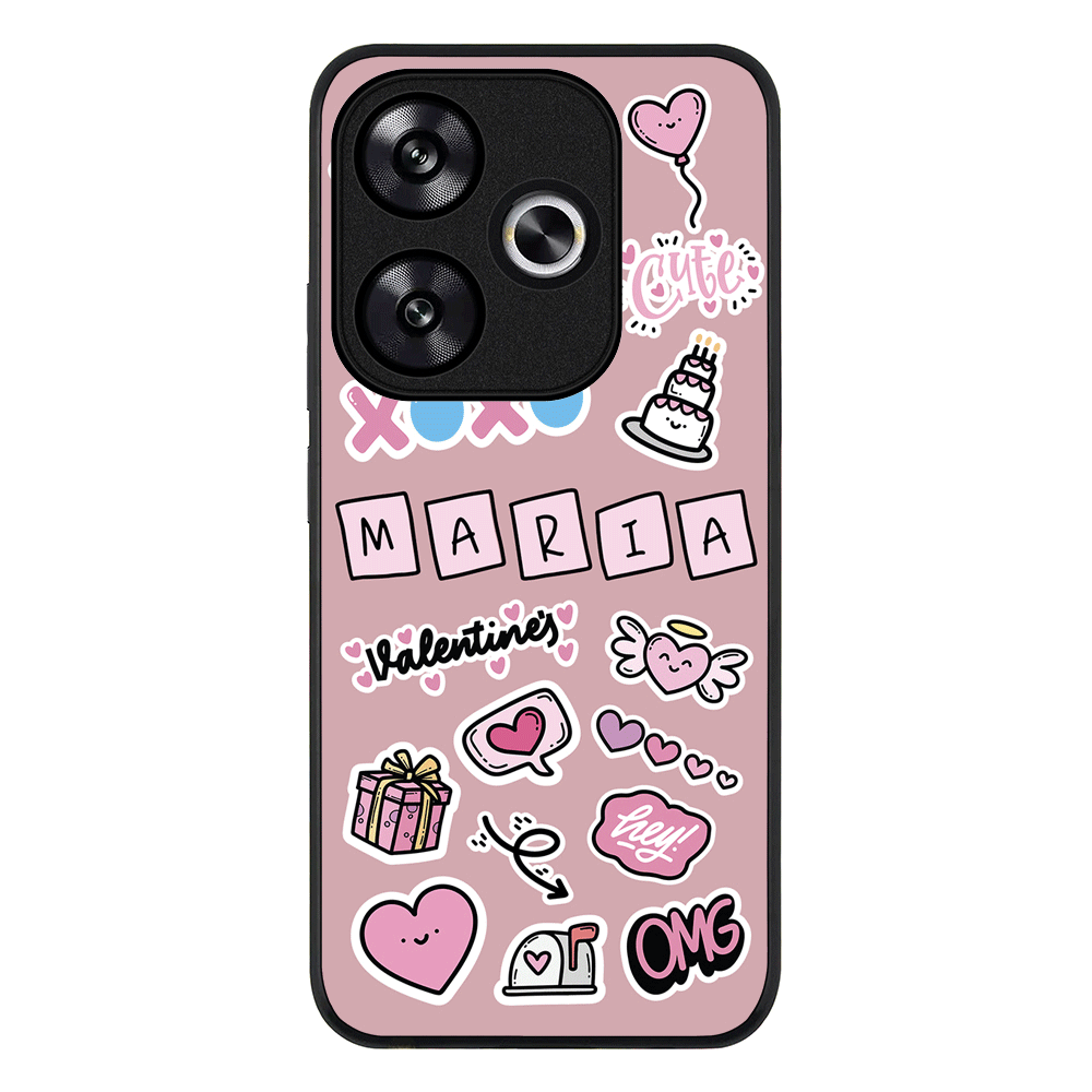 Redmi Turbo 3 / Rugged Black Personalized Name Cute Love Heart Sticker, Phone Case - Redmi - Stylizedd.com