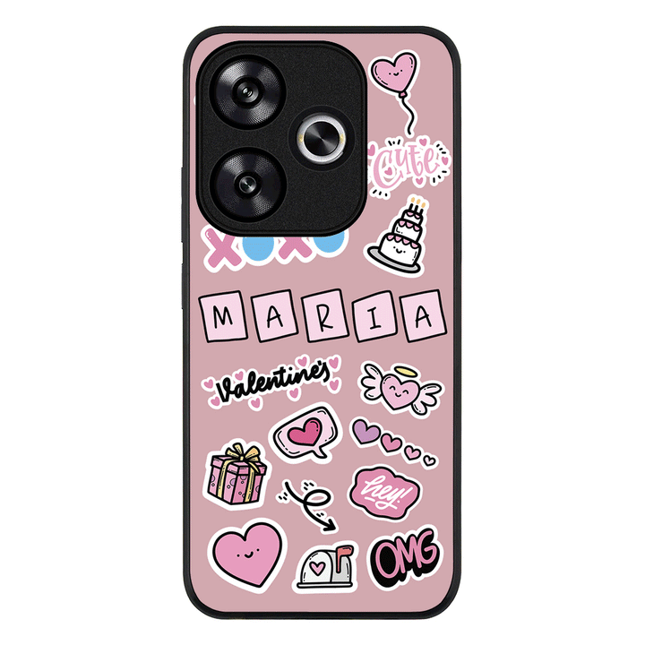 Redmi Turbo 3 / Rugged Black Personalized Name Cute Love Heart Sticker, Phone Case - Redmi - Stylizedd.com