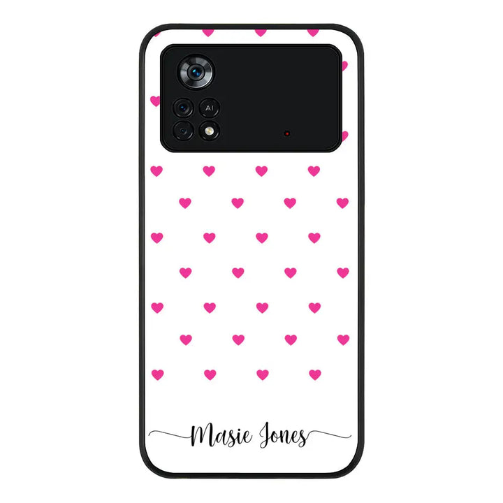 Poco M4 Pro 4G / Rugged Black Phone Case Heart Pattern Custom Text, My Name Phone Case - Poco - Stylizedd