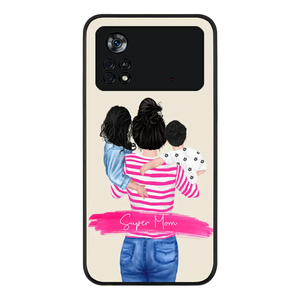 Poco M4 Pro 4G / Rugged Black Phone Case Custom Clipart Text Mother Son & Daughter Phone Case - Poco - Stylizedd