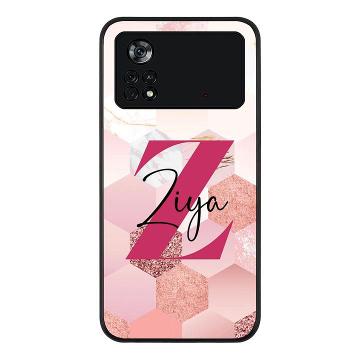 Poco M4 Pro 4G / Rugged Black Personalized Text Geometric Pink Marble Texture, Phone Case - Poco - Stylizedd.com