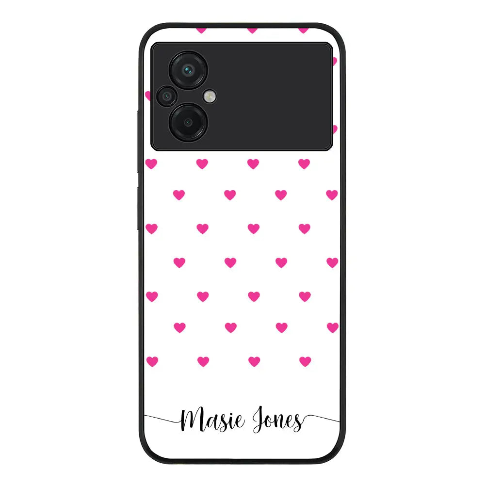 Poco M5 / Rugged Black Phone Case Heart Pattern Custom Text, My Name Phone Case - Poco - Stylizedd