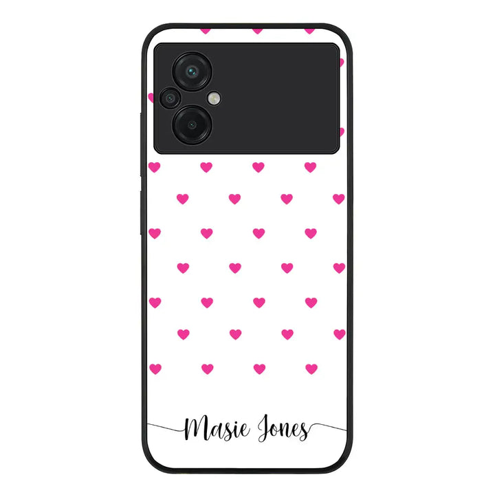 Poco M5 / Rugged Black Phone Case Heart Pattern Custom Text, My Name Phone Case - Poco - Stylizedd