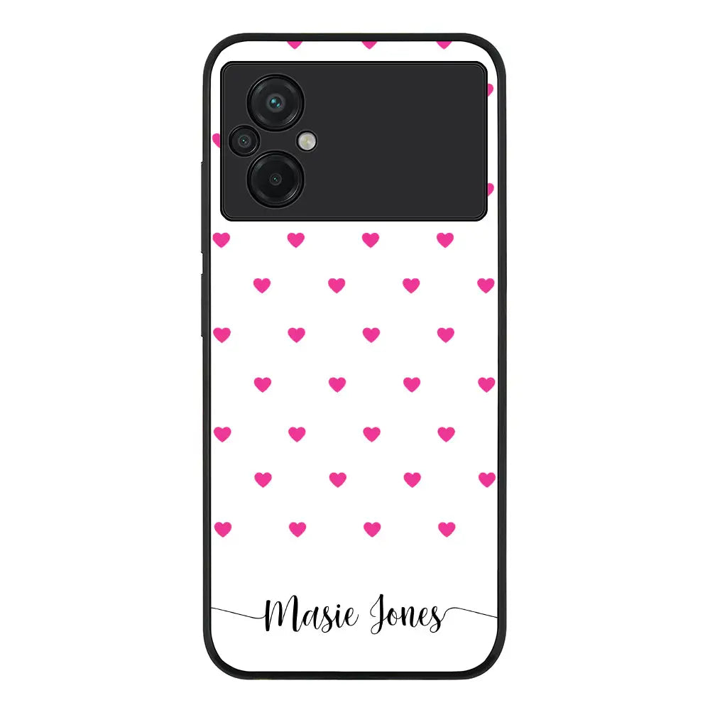 Heart Pattern Custom Text My Name Phone Case - Poco - M5 / Rugged Black - Stylizedd