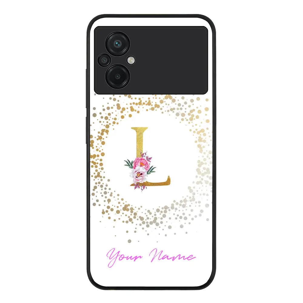 Floral Initial Phone Case - Poco - M5 / Rugged Black - Stylizedd