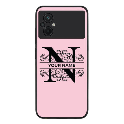 Split Floral Initial Phone Case - Poco - M5 / Rugged Black - Stylizedd