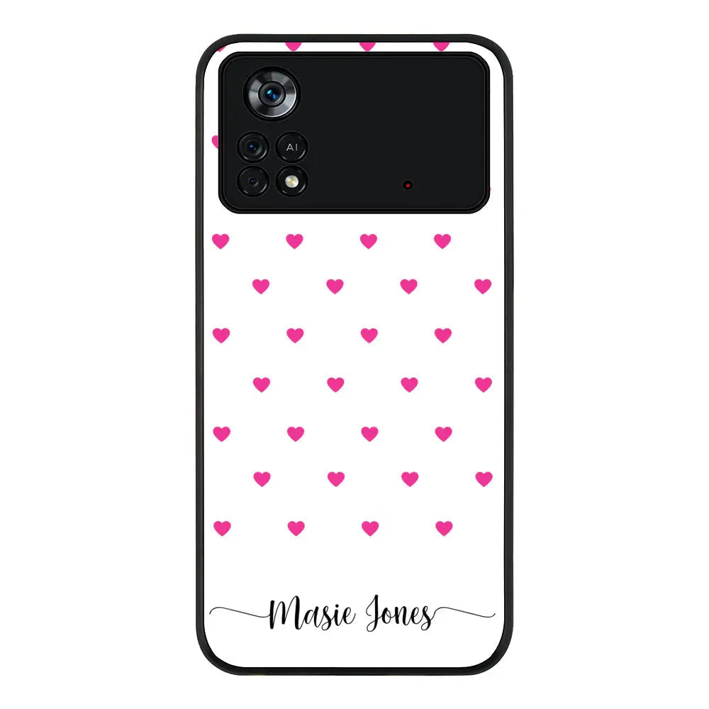 Poco X4 Pro / Rugged Black Phone Case Heart Pattern Custom Text, My Name Phone Case - Poco - Stylizedd