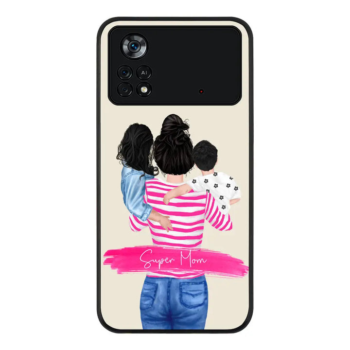 Poco X4 Pro / Rugged Black Phone Case Custom Clipart Text Mother Son & Daughter Phone Case - Poco - Stylizedd