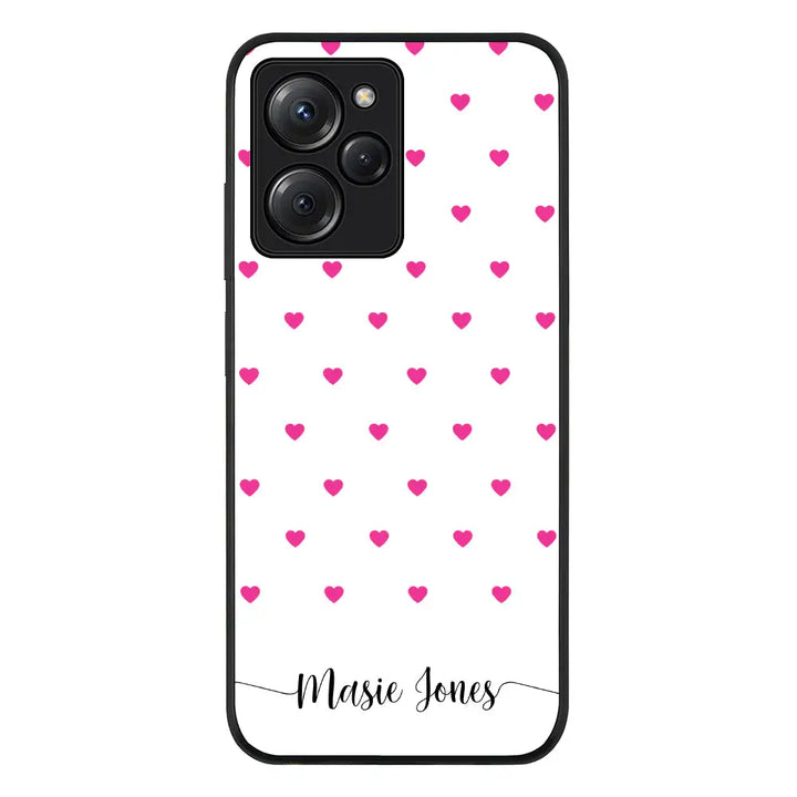 Poco X5 Pro 5G / Rugged Black Phone Case Heart Pattern Custom Text, My Name Phone Case - Poco - Stylizedd