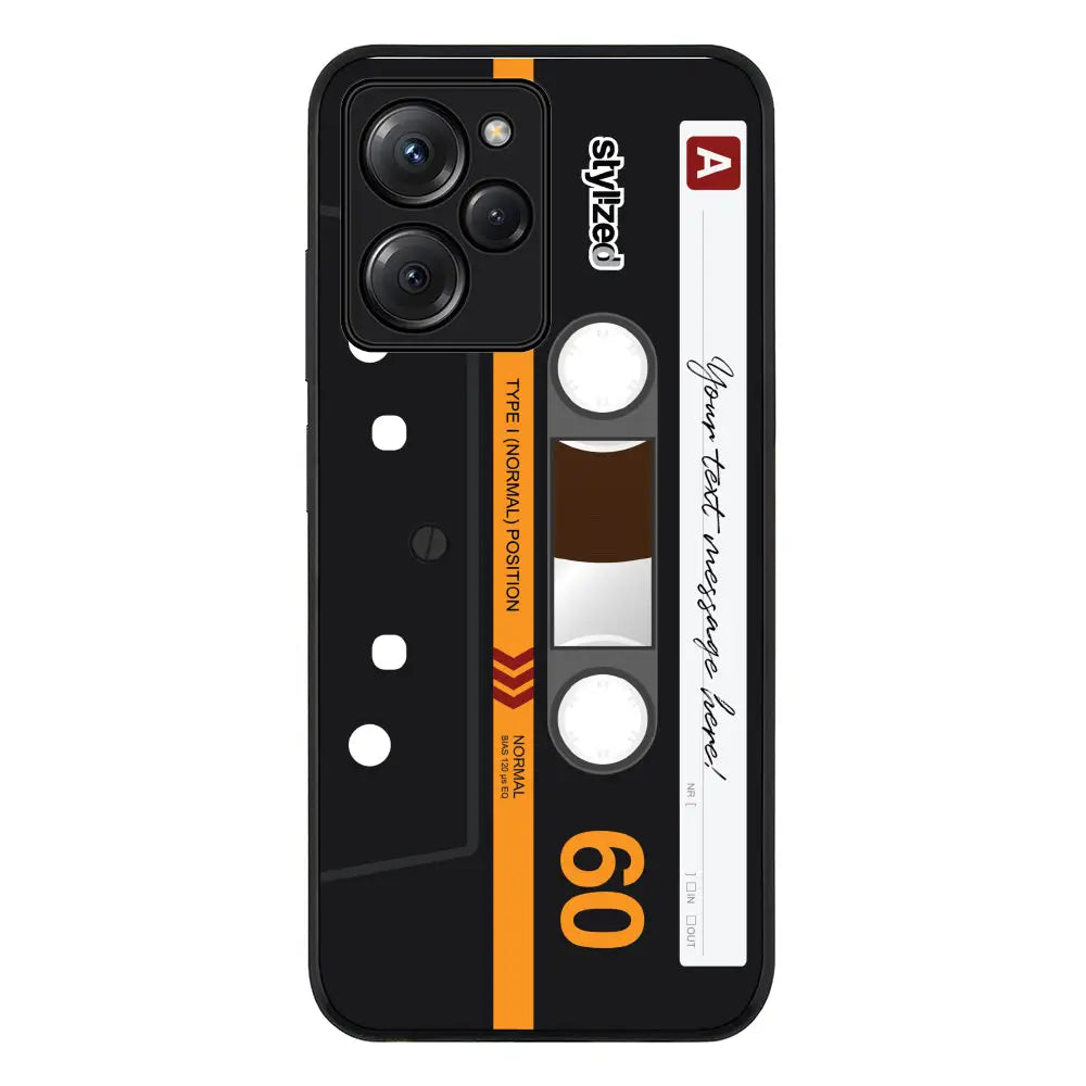Custom Retro Cassette Tape Phone Case - Poco - X5 Pro 5G / Rugged Black - Stylizedd