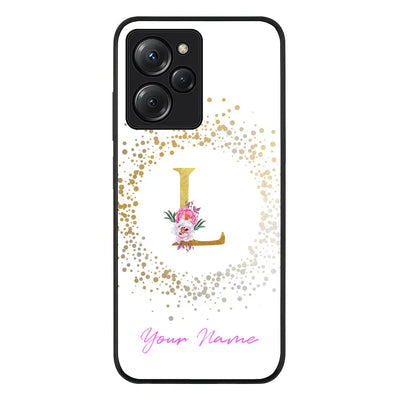 Floral Initial Phone Case - Poco - X5 Pro 5G / Rugged Black - Stylizedd