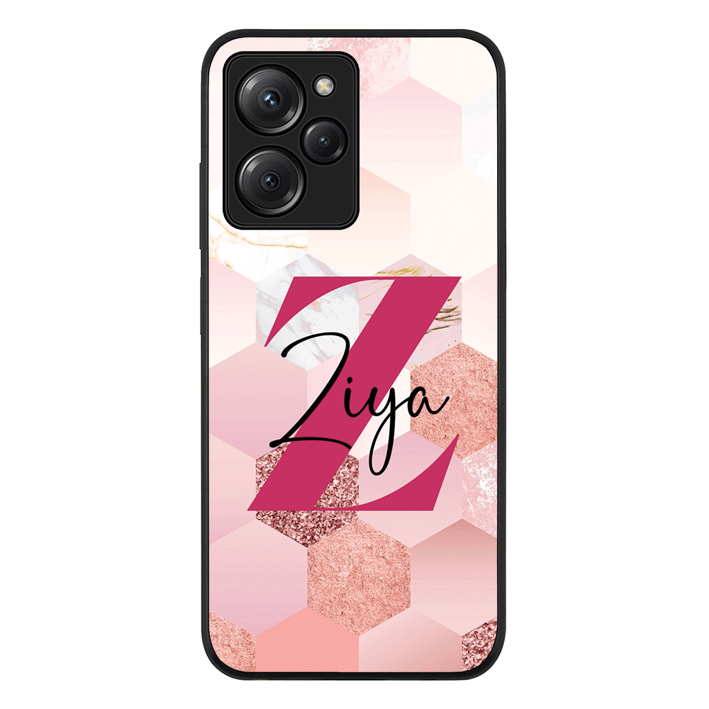 Poco X5 Pro 5G / Rugged Black Personalized Text Geometric Pink Marble Texture, Phone Case - Poco - Stylizedd.com